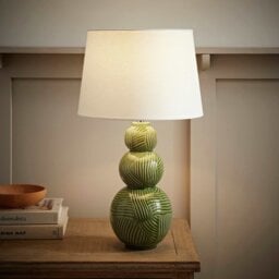 ValueLights Mia Ceramic LED Stacked Table Lamp With White Shade - Green