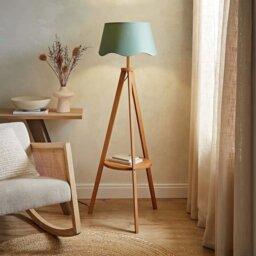 ValueLights Morrigan Wooden Tripod Floor Lamp - Natural Wood