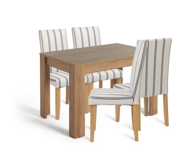 Argos Home Miami Oak Dining Table & 4 Blue Stripe Chairs - image 1
