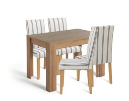 Argos Home Miami Oak Dining Table & 4 Blue Stripe Chairs