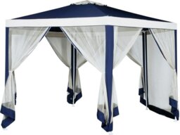 Argos Home 4m Hexagonal Garden Gazebo with Side Panels -Blue - thumbnail 1