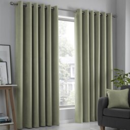 Fusion Strata Dim-out Eyelet Curtains - Green - 168x183cm