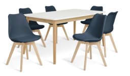 Habitat Sylas Extending White Dining Table & 6 Blue Chairs