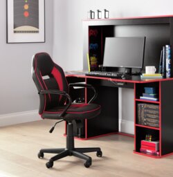 Argos Home Faux Leather Mid Back Gaming Chair - Red & Black - thumbnail 2