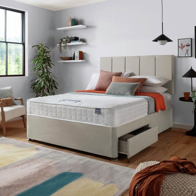 Silentnight Hatfield Double Memory 2 Drawer Divan Bed - Sand - image 1