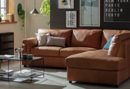 Habitat Florence Leather Right Hand Corner Chaise Sofa - Tan - thumbnail 2
