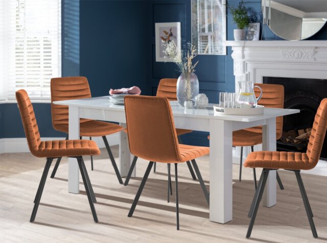 Argos Home Miami Extend White Dining Table & 6 Copper Chairs - image 1