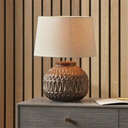 Pacific Anneli Ceramic Aztec Textured Table Lamp - Bronze