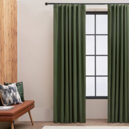 Habitat Blackout with Linen Pencil Pleat Curtains - Green - 168x183