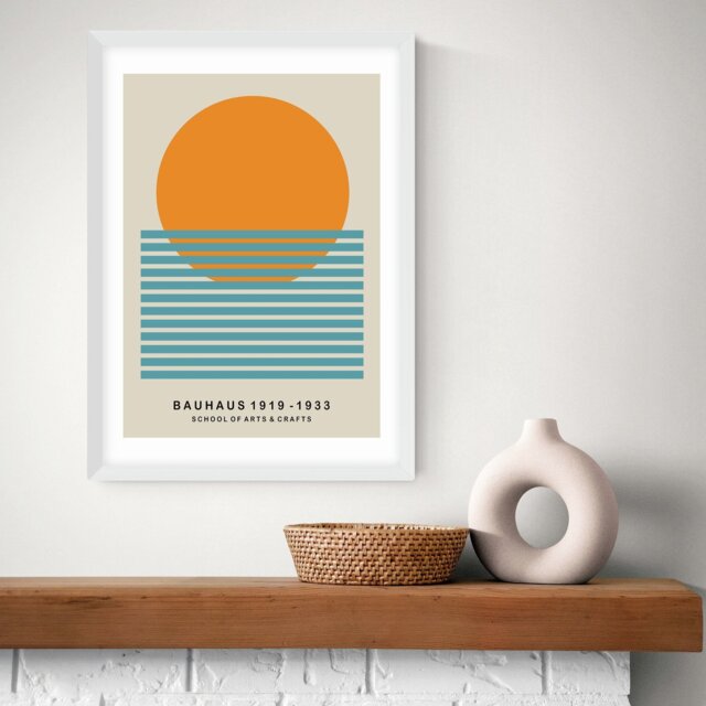 East End Prints Sun Bauhaus White Frame Art Print - A3 - image 1