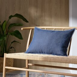 Habitat Blanket Stitch Oblong Cushion - Blue - 40x60cm - thumbnail 1