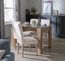 Argos Home Miami Ext Oak Dining Table & 4 Cream Chairs