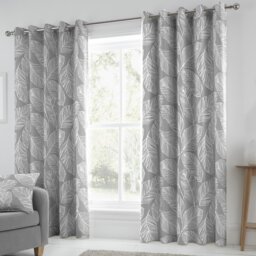 Fusion Matteo Palm Leaf Eyelet Curtains - Grey - 117x183cm