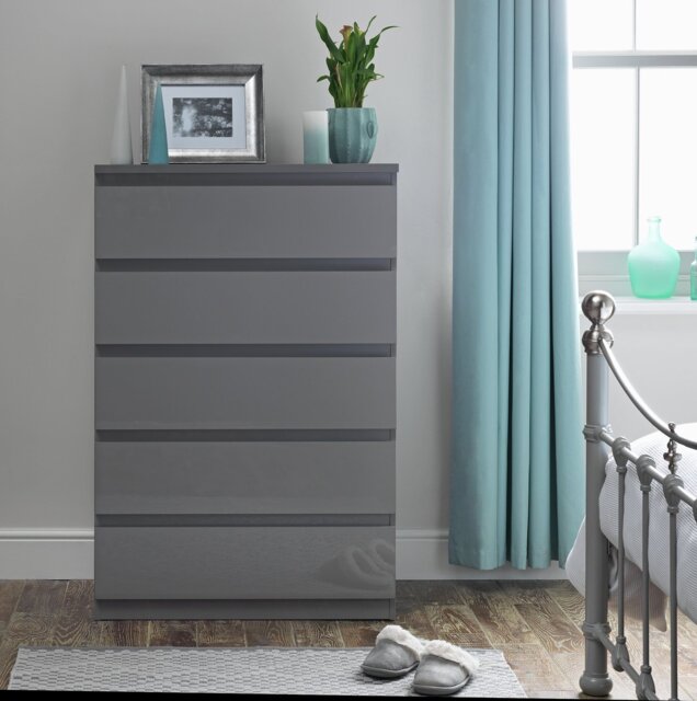 Argos Home Jenson 5 Drawer Chest - Grey Gloss - image 1