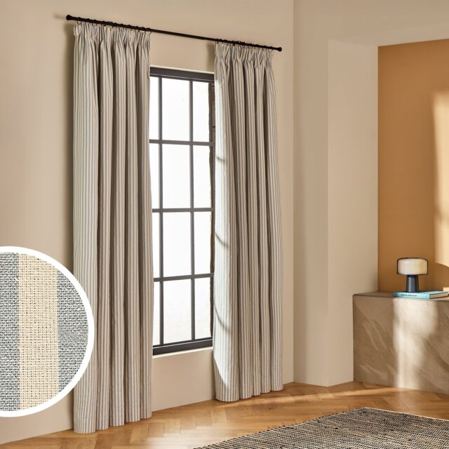 Habitat Yarn Dye Stripe Blackout Pencil Pleat Curtains - Blue - 168x229cm - image 1