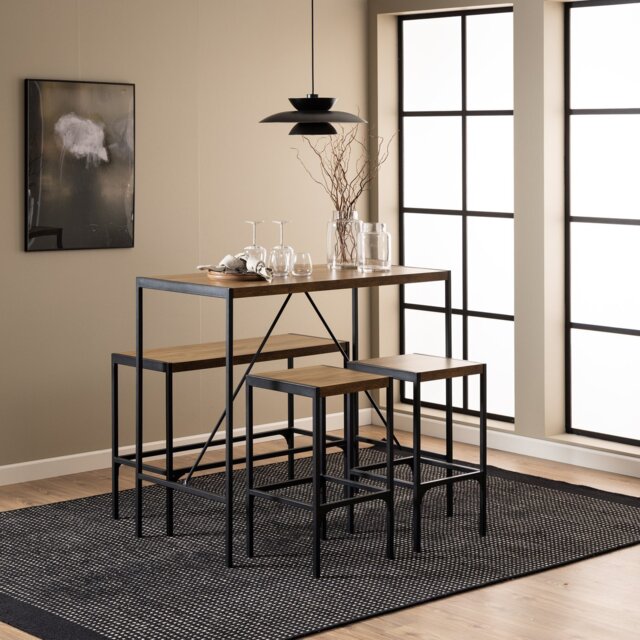 Furniture To Go Bahamas Oak Bar Table, Bench & 2 BlackStools - image 1