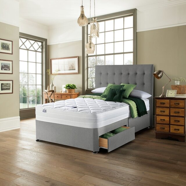 Silentnight Knightly Double Memory 2 Drawer Divan Bed - Grey - image 1