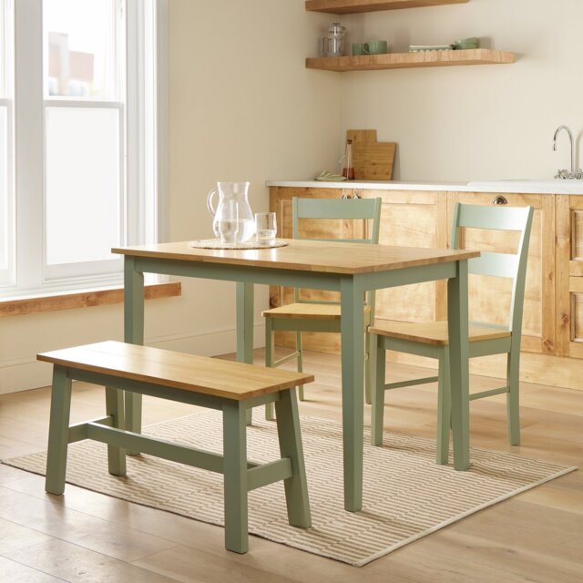 Argos Home Chicago Sage Green Dining Table, Bench & 2 Chairs - image 1
