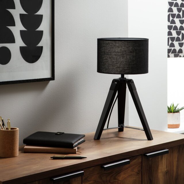 Argos Home Lyle Wooden 46cm Tripod Table Lamp - Black - image 1