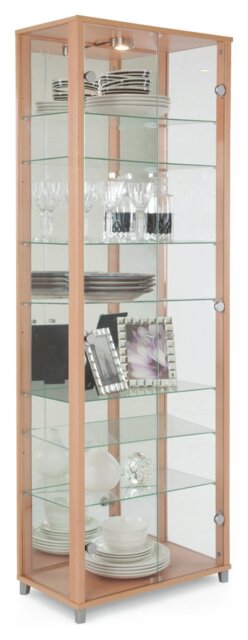 Argos Home 7 Shelf Glass Wide Display Cabinet - Beech Effect - image 1
