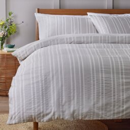 Argos Home Striped Seersucker Grey Bedding Set - Double - thumbnail 1