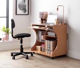 Argos Home Workstation Office Desk - Beech Effect - thumbnail 2