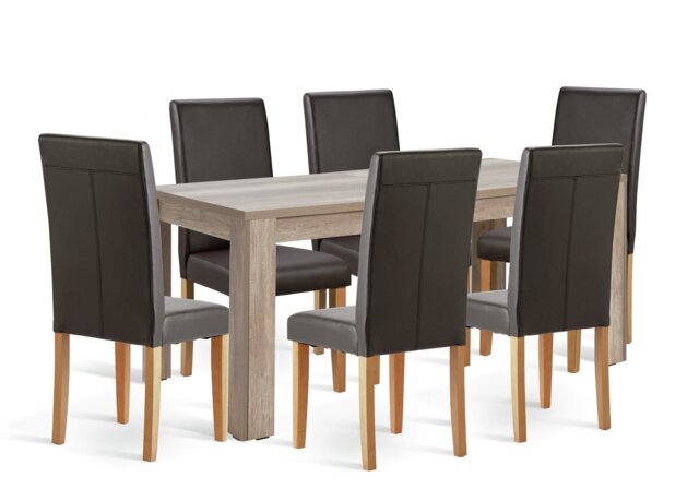 Argos Home Preston Ext Oak Dining Table &6 Chocolate Chairs - image 1