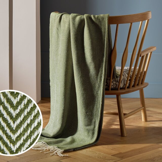 Habitat Herringbone Throw - Moss Green - 125x150cm - image 1