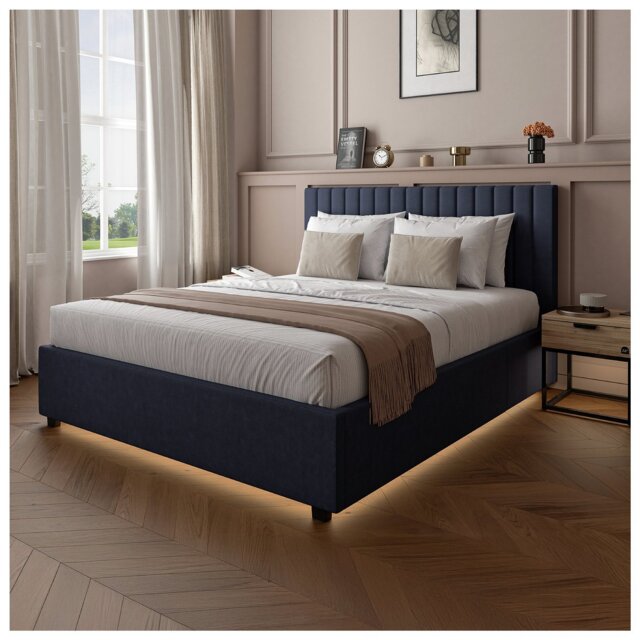 XR Living Maisie Double End Lift LED Ottoman Bed - Navy - image 1