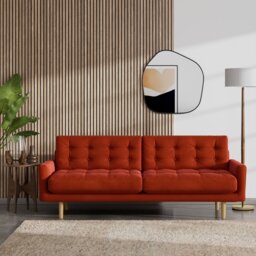 Habitat Fenner Velvet 3 Seater Sofa - Burnt Orange - Ash Leg - thumbnail 2