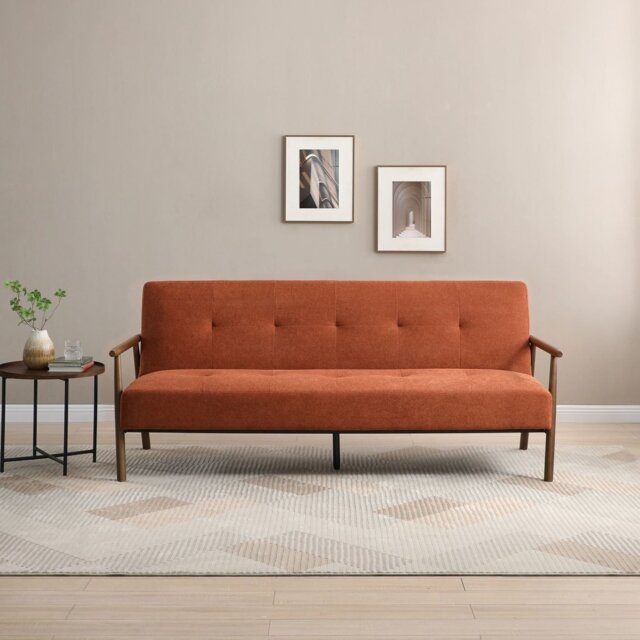 Kyoto Bentley Small Double Fabric Sofa Bed - Orange - image 1