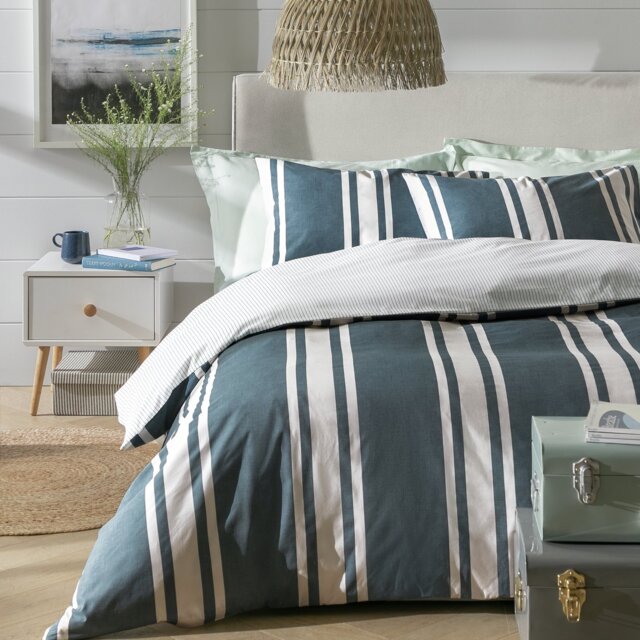 Habitat Cotton Coastal Stripe Blue Bedding Set - King size - image 1
