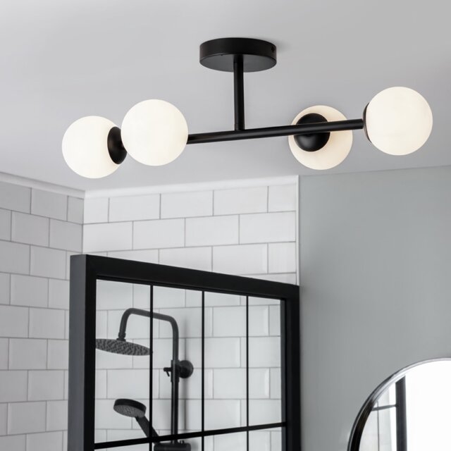 Habitat Opal Metal Bathroom Flush Ceiling Light - Black - image 1