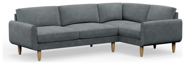 Hutch Slim Velvet Round Arm 5 Seater Corner Sofa- Slate Grey - image 1