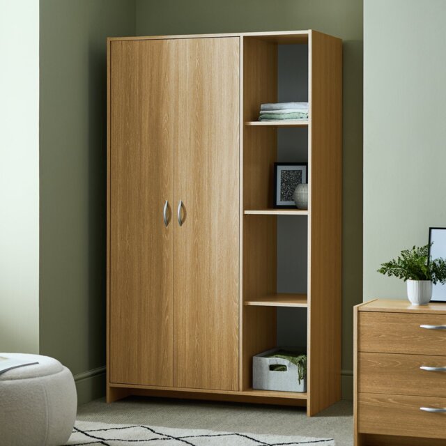 Argos Home Seville 2 Door Open Shelf Wardrobe - Oak Effect - image 1