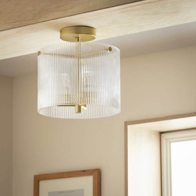 Argos Home Ribbed Glass Flush Ceiling Light - Brass - image 1