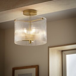 Argos Home Ribbed Glass Flush Ceiling Light - Brass - thumbnail 2
