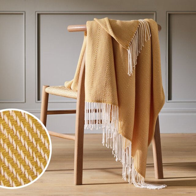 Habitat Herringbone Throw - Mustard - 125x150cm - image 1
