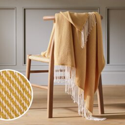Habitat Herringbone Throw - Mustard - 125x150cm - thumbnail 1