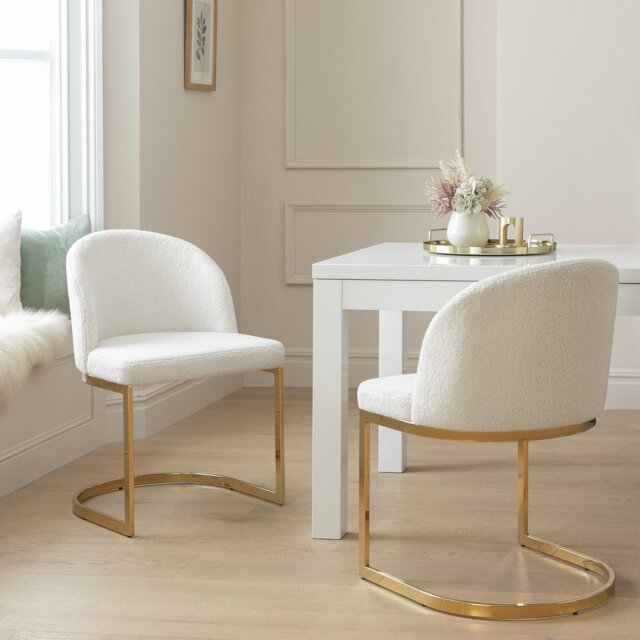 Argos Home Willa Pair of Boucle Dining Chairs - White - image 1