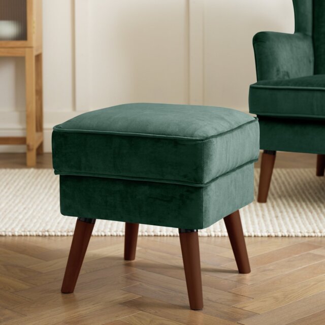 Habitat Callie Velvet Footstool - Forest Green - image 1