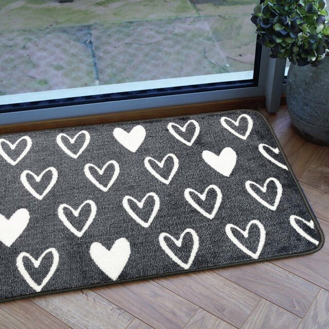 Mighty Mats Supersoft Washable Grey Hearts Doormat - 50x75cm - image 1