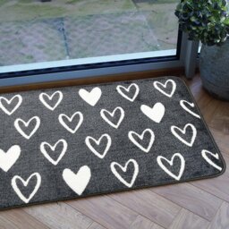 Mighty Mats Supersoft Washable Grey Hearts Doormat - 50x75cm - thumbnail 1