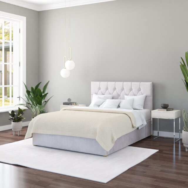 Aspire Olivier Double Velvet End Lift Ottoman Bed - Silver - image 1