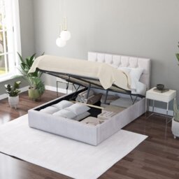 Aspire Olivier Double Velvet End Lift Ottoman Bed - Silver - thumbnail 2