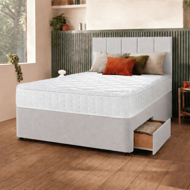 Silentnight Marlow 1000 Mirapocket Superking 2 Drawer Divan Bed - Light Grey - image 1