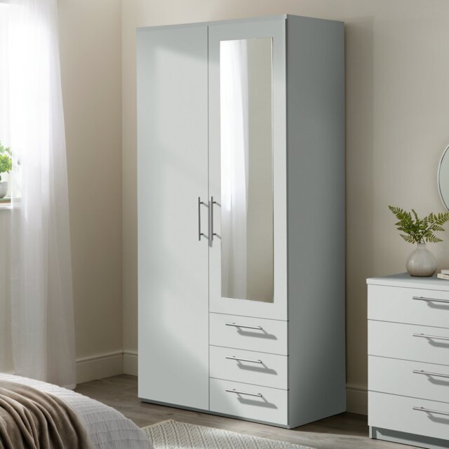 Argos Home Brisbane 2 Door 3 Drawer Mirror Wardrobe - Grey - image 1