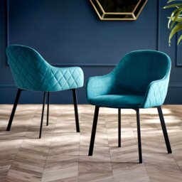 Julian Bowen Lima Pair of Velvet Dining Chairs - Teal - thumbnail 1