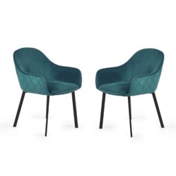 Julian Bowen Lima Pair of Velvet Dining Chairs - Teal - thumbnail 2