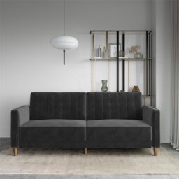 Dorel Pin Velvet Sofa Bed - Grey - thumbnail 1